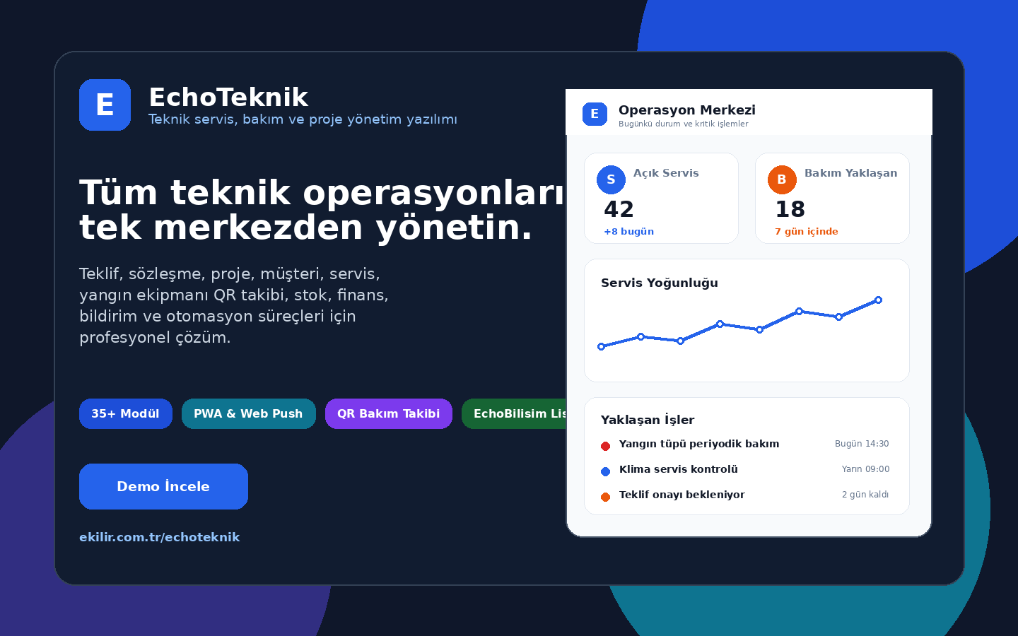 EchoTeknik Gelişmiş Teknik Servis ve Bakım Yönetim Yazılımı ürün görseli